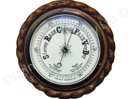 Round Carved Rope Oak Aneroid Barometer